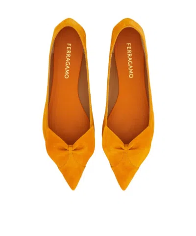 Ferragamo Soft Bow Ballet Flat In Yellow