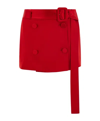 Ferragamo Belted Button-front Mini Skirt In Red
