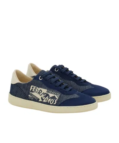 Ferragamo Logo-print Low-top Sneakers In Blue