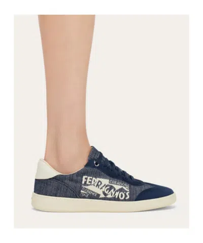 Ferragamo Logo-print Low-top Sneakers In Blue