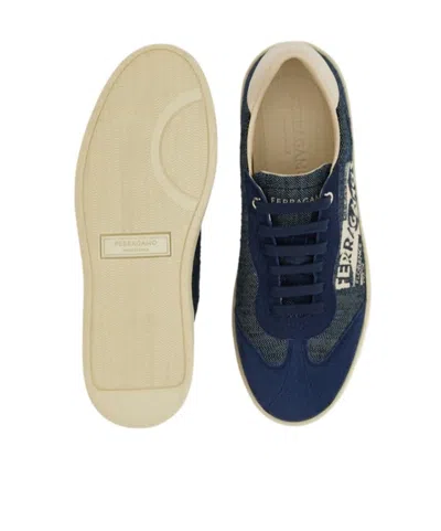 Ferragamo Logo-print Low-top Sneakers In Blue
