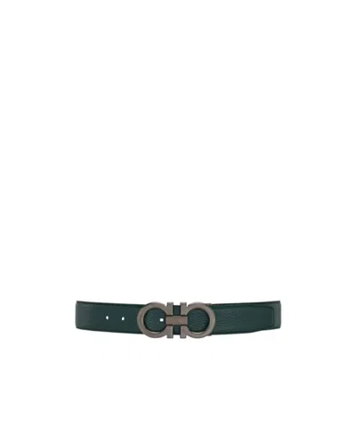Ferragamo Reversible And Adjustable Gancini Belt In Green