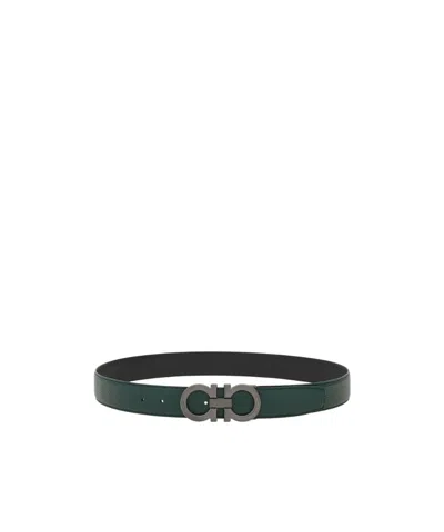 Ferragamo Reversible And Adjustable Gancini Belt In Green