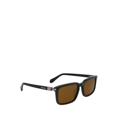 Ferragamo Dark Green Acetate Sunglasses In Black