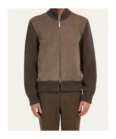Ferragamo Bomber Jacket With Leather Insert In Brown