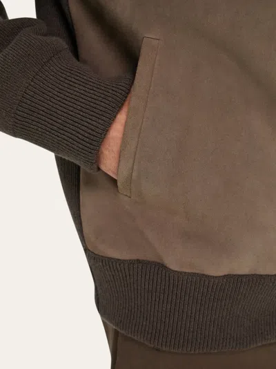 Ferragamo Bomber Jacket With Leather Insert In Brown