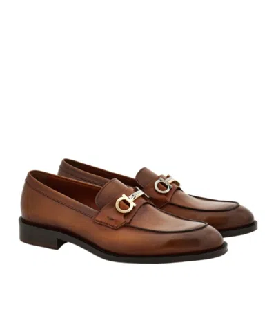Ferragamo Loafer With Gancini Buckle In Brown