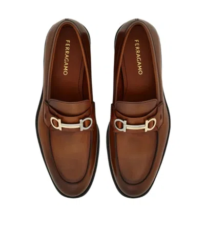 Ferragamo Loafer With Gancini Buckle In Brown