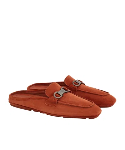 Ferragamo Loafer Mule With Gancini Ornament In Brown