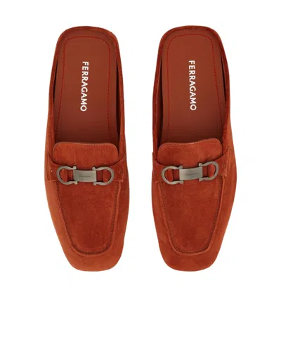 Ferragamo Loafer Mule With Gancini Ornament In Brown