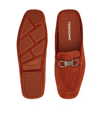 Ferragamo Loafer Mule With Gancini Ornament In Brown