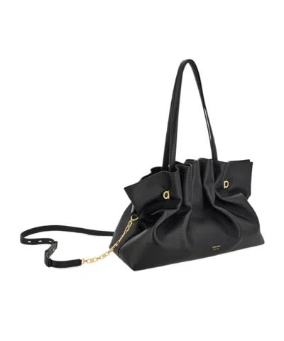 Ferragamo Black Crossbody Bag With Embossed Logo Lettering On The Front And Gancini In Leather Woman In Black