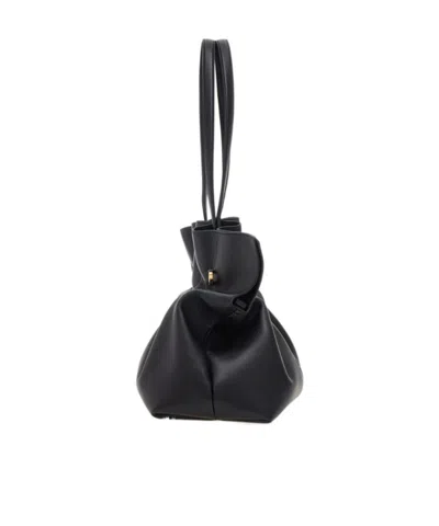 Ferragamo Black Crossbody Bag With Embossed Logo Lettering On The Front And Gancini In Leather Woman In Black