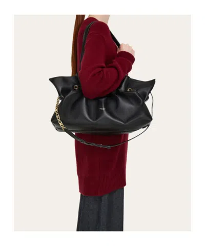 Ferragamo Black Crossbody Bag With Embossed Logo Lettering On The Front And Gancini In Leather Woman In Black