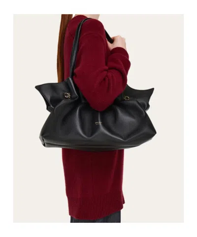 Ferragamo Black Crossbody Bag With Embossed Logo Lettering On The Front And Gancini In Leather Woman In Black