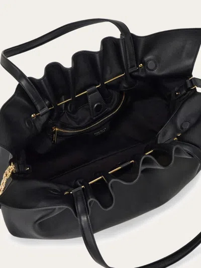 Ferragamo Black Crossbody Bag With Embossed Logo Lettering On The Front And Gancini In Leather Woman In Black