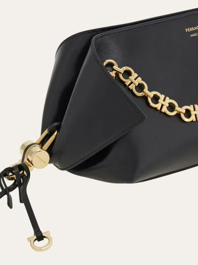 Ferragamo Brown Shoulder Bag With Logo Strap And Logo Lettering On The Front In Leather Woman In Black