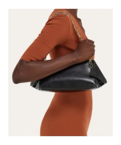 Ferragamo Brown Shoulder Bag With Logo Strap And Logo Lettering On The Front In Leather Woman In Black