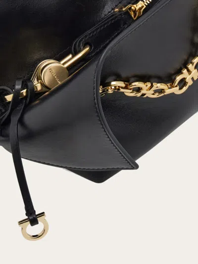 Ferragamo Brown Shoulder Bag With Logo Strap And Logo Lettering On The Front In Leather Woman In Black