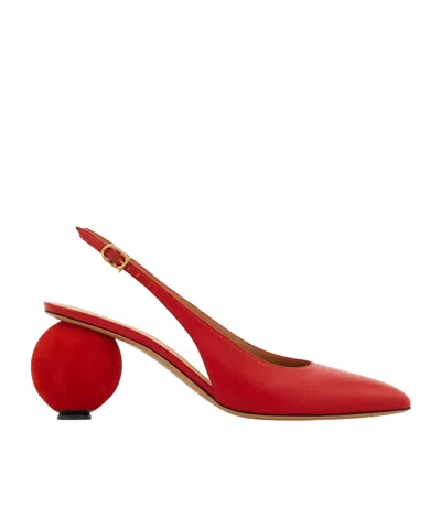 Ferragamo Tessie Leather And Suede Slingback Pumps In Red