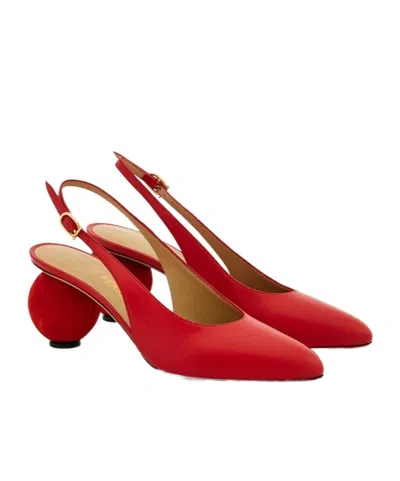 Ferragamo Tessie Leather And Suede Slingback Pumps In Red