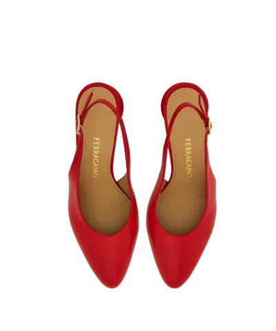 Ferragamo Tessie Leather And Suede Slingback Pumps In Red