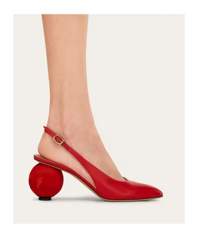 Ferragamo Tessie Leather And Suede Slingback Pumps In Red