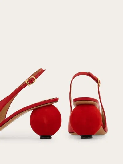 Ferragamo Tessie Leather And Suede Slingback Pumps In Red