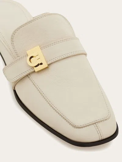 Ferragamo Hug Buckle Leather Mule In White