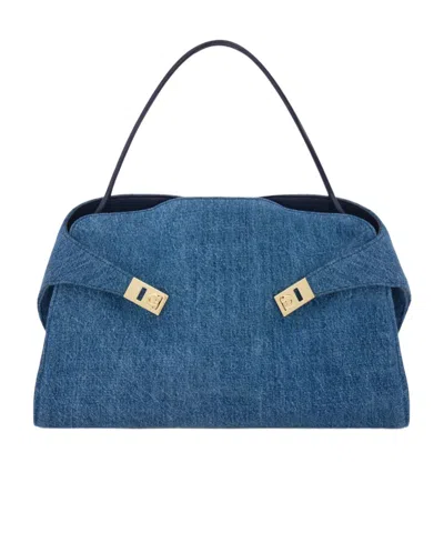Ferragamo Hug Soft Shoulder Bag (l) In Blue
