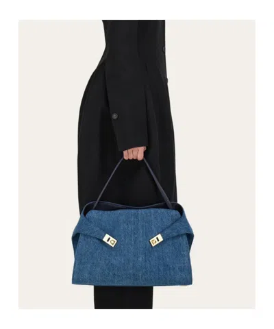 Ferragamo Hug Soft Shoulder Bag (l) In Blue
