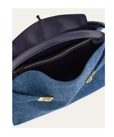 Ferragamo Hug Soft Shoulder Bag (l) In Blue