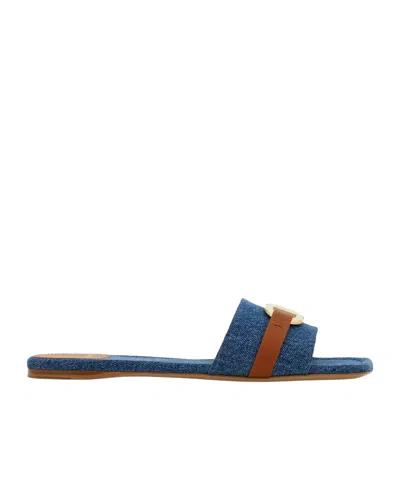 Ferragamo Leah Gancini Bit Denim Slide Sandals In Blue