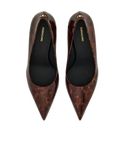 Ferragamo Pointed Toe Patent Pumps With Tortoiseshell Pattern In Multi