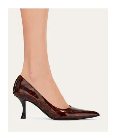 Ferragamo Pointed Toe Patent Pumps With Tortoiseshell Pattern In Multi