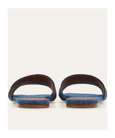 Ferragamo Leah Gancini Bit Denim Slide Sandals In Blue