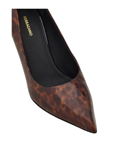 Ferragamo Pointed Toe Patent Pumps With Tortoiseshell Pattern In Multi