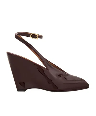 Ferragamo Peep Toe Wedge Sandals In Bordeaux In Black