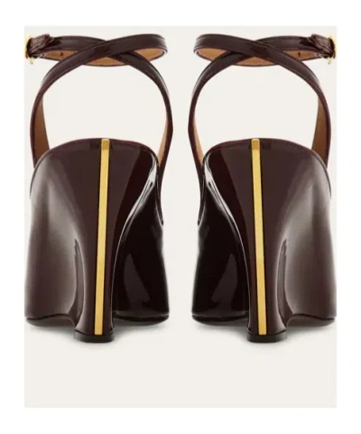 Ferragamo Peep Toe Wedge Sandals In Bordeaux In Black