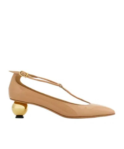 Ferragamo Ball-heel T-strap High Heels In Brown