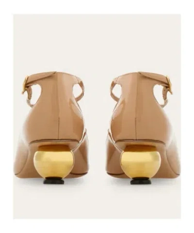 Ferragamo Ball-heel T-strap High Heels In Brown