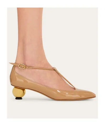 Ferragamo Ball-heel T-strap High Heels In Brown
