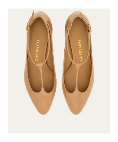 Ferragamo Ball-heel T-strap High Heels In Brown