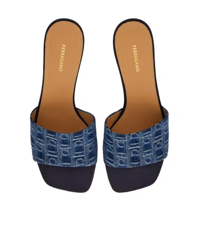 Ferragamo 55mm Monogram Mules In Blue