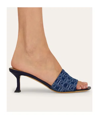 Ferragamo 55mm Monogram Mules In Blue