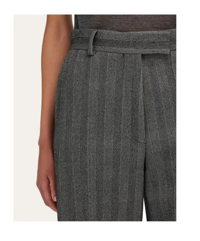 Ferragamo Tailored Trouser In Chevron In Gray