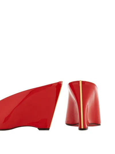 Ferragamo Alicia Patent Leather Peep-toe Wedge Mules In Red