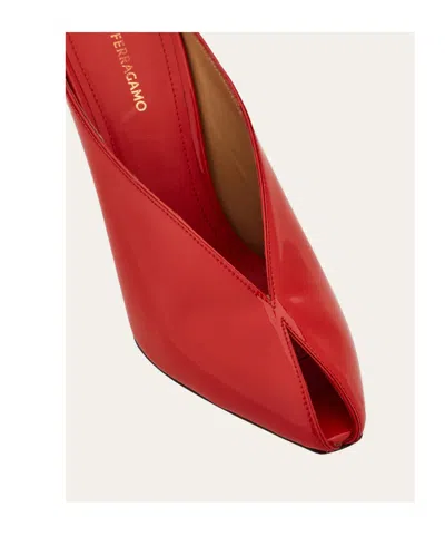 Ferragamo Alicia Patent Leather Peep-toe Wedge Mules In Red