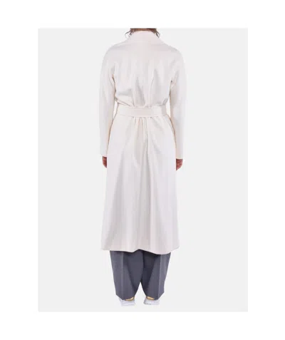 Max Mara Studio Belted Long-sleeved Coat In White