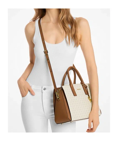 Michael Kors Laila Medium Signature Logo Satchel In White